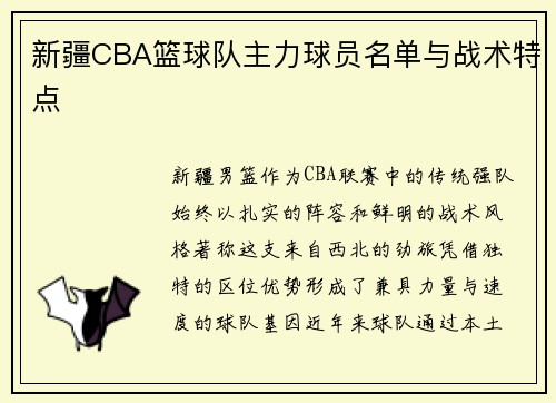 新疆CBA篮球队主力球员名单与战术特点